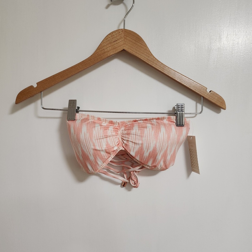 Eberjey Carmelita Oona Mamey Bandeau Bikini Top Soft Pink‎ and White